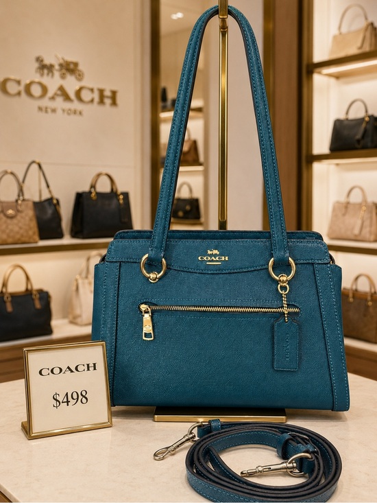 Coach Handbags - Coach Kailey Carryall Satchel Bag Purse in Teal Blue Green Crossgrain Leather